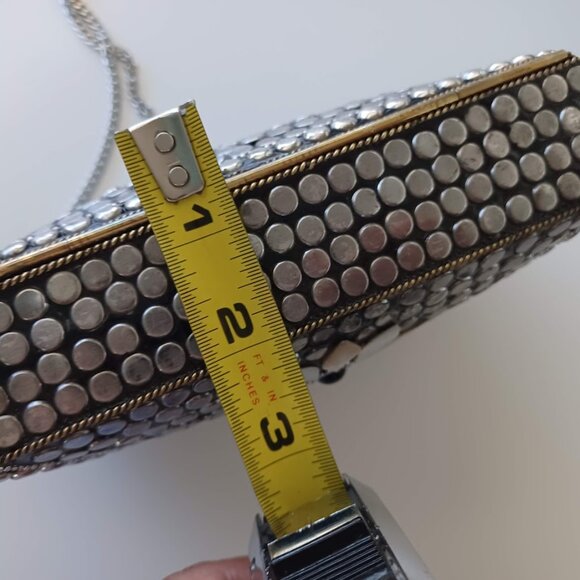 Antik Kraft Mother of Pearl Mosaic Crossbody Clutch Bag Silver Studded Boho - Picture 10 of 12